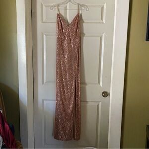 SYMPHONY Rose Gold sequined side slit dress